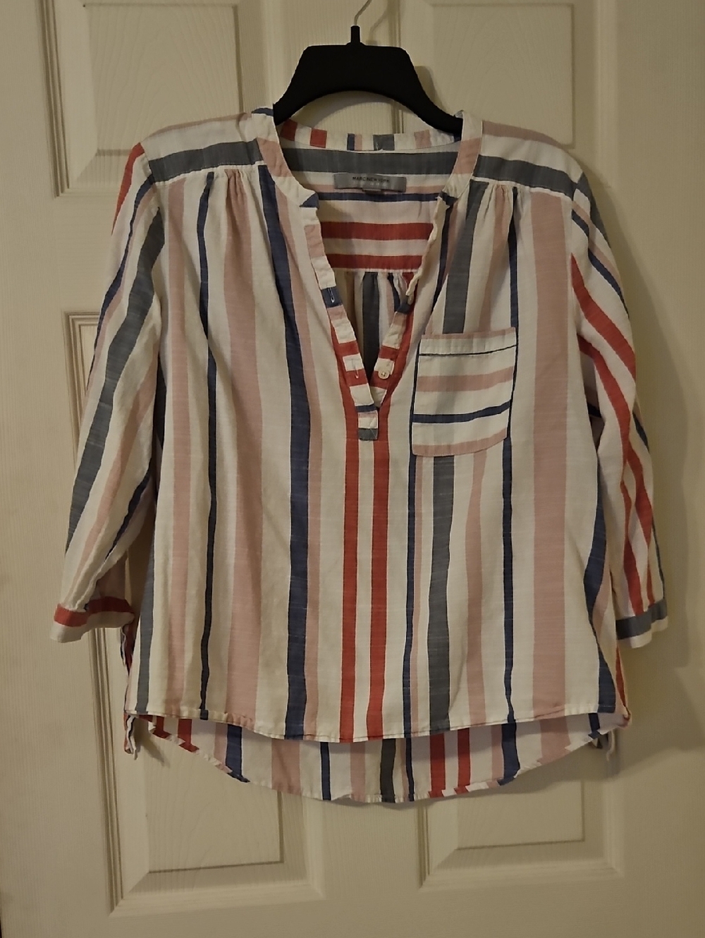 Mark New York Striped Button-Neck Women's Top in Multi-Color